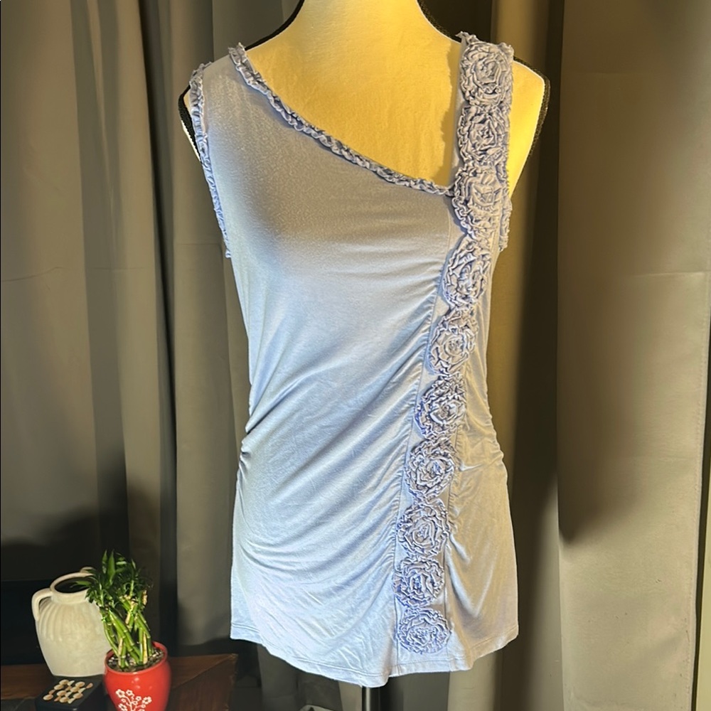 Kenar Pale Blue Asymmetrical Ruched Tank Top